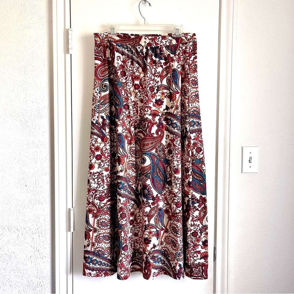 Cato Paisley Maxi Skirt Womens Size Large Multicolor Stretch Soft Jersey Fall
